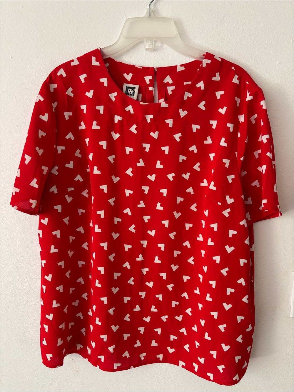 Anne Klein Red and White Short Sleeve Casual Blouse XL